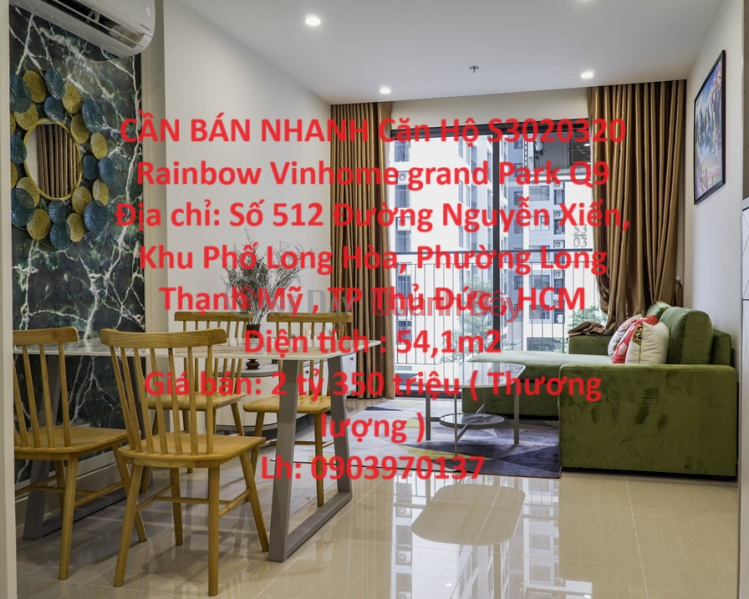 CẦN BÁN NHANH Căn Hộ S3020320 Rainbow Vinhome grand Park Q9 Niêm yết bán