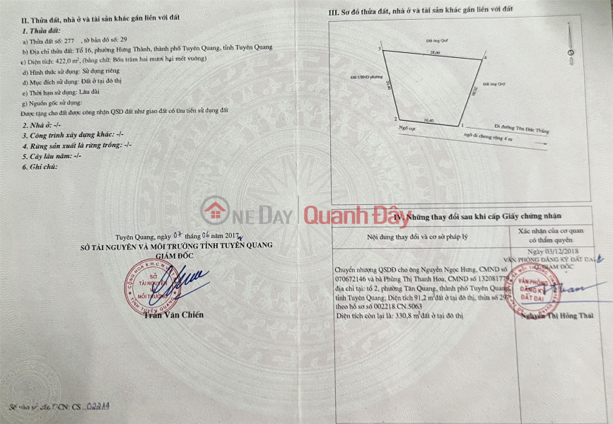 ĐẤT CHÍNH CHỦ - THỔ CƯ 100% Tại Tổ 9 Phường Hưng Thành, TP Tuyên Quang, Tỉnh Tuyên Quang Niêm yết bán