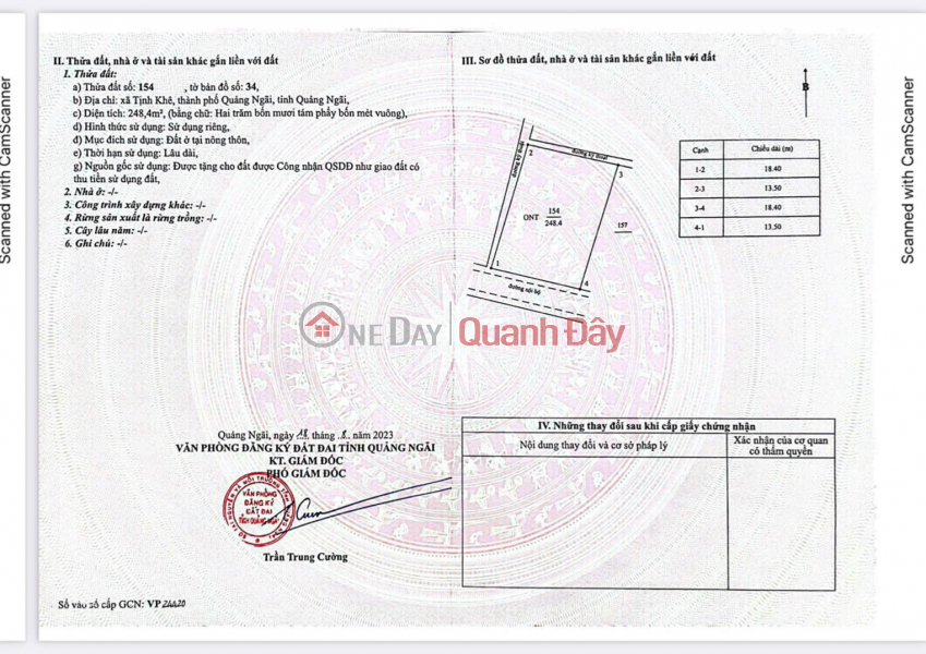 VILLA LAND FOR SALE NEAR MY KHE BEACH - TINH KHE - AREA 248M² PRICE 1,890 MILLION negotiable Sales Listings