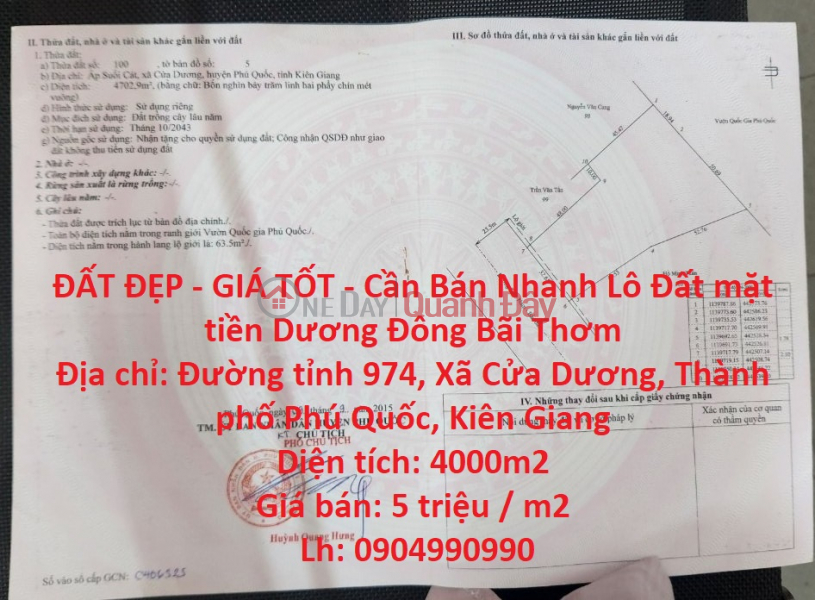BEAUTIFUL LAND - GOOD PRICE - Quick Sale Land Lot Front Duong Dong Bai Thom Sales Listings