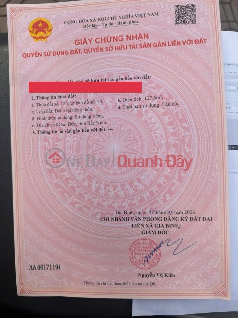 Bán lô đất 121m2 ( full thổ cư) Thuộc Xã Cao Đức - Bắc Ninh. _0