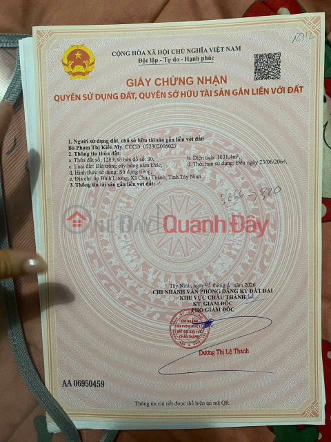 HOT HOT – OWNER NEEDS TO SELL LAND IN A PRIME LOCATION in Binh Luong Hamlet, Chau Thanh Commune, Tay Ninh Province _0