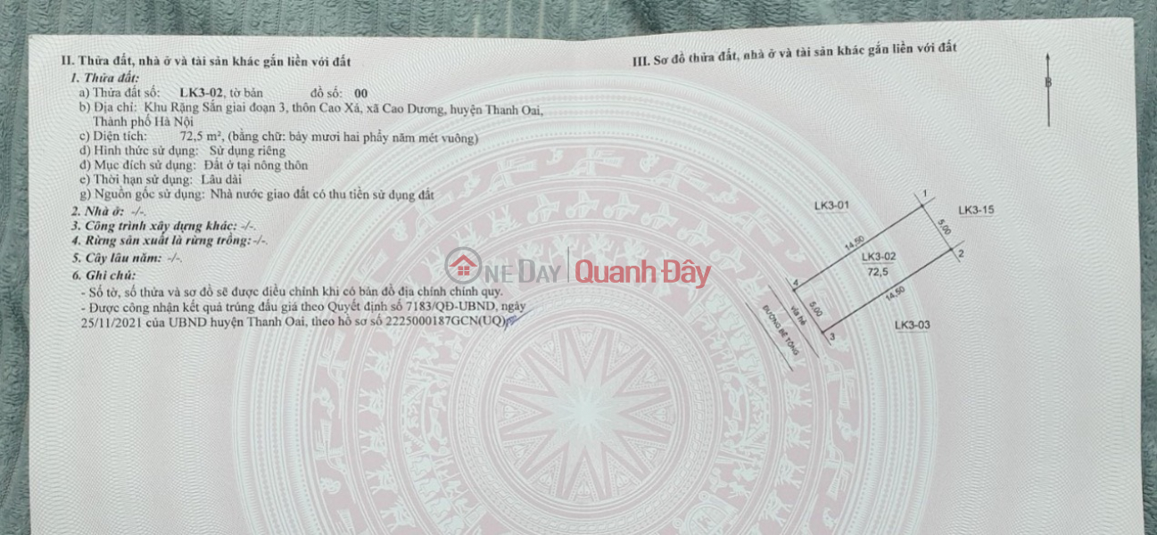 đ 2.6 Billion, Selling piece LK3-02 at auction of cassava range in Cao Duong commune - Thanh Oai. Location next to nice airy corner lot. Price 35 million\\/m