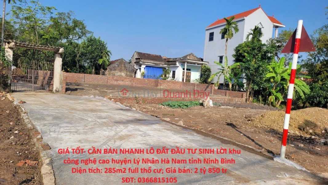 GIÁ TỐT- CẦN BÁN NHANH LÔ ĐẤT ĐẦU TƯ SINH LỜI khu công nghệ cao huyện Lý Nhân Hà Nam tỉnh Ninh Bình Niêm yết bán