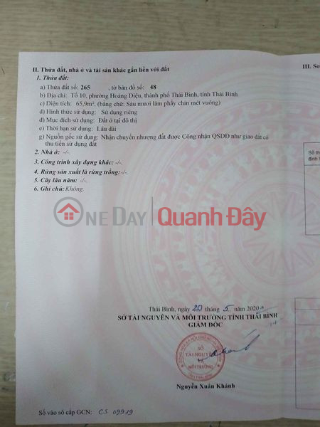 Property Search Vietnam | OneDay | Nhà ở, Niêm yết bán Chính chủ cần bán đất ở tổ 10 Phường Hoàng Diệu,thành phố Thái Bình Tỉnh Thái Bình