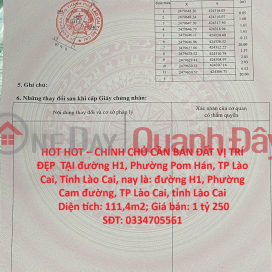 HOT HOT – CHÍNH CHỦ CẦN BÁN ĐẤT VỊ TRÍ ĐẸP TẠI đường H1, Phường Pom Hán, TP Lào Cai, Tỉnh Lào Cai _0
