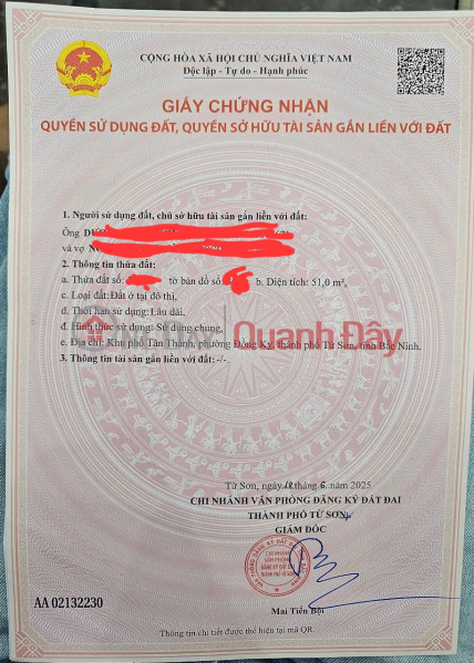 đ 1,67 tỷ | Chính chủ cần bán mảnh đất siêu đẹp tại TP. Từ Sơn, Cách Long Biên, Hà Nội hơn 10 km