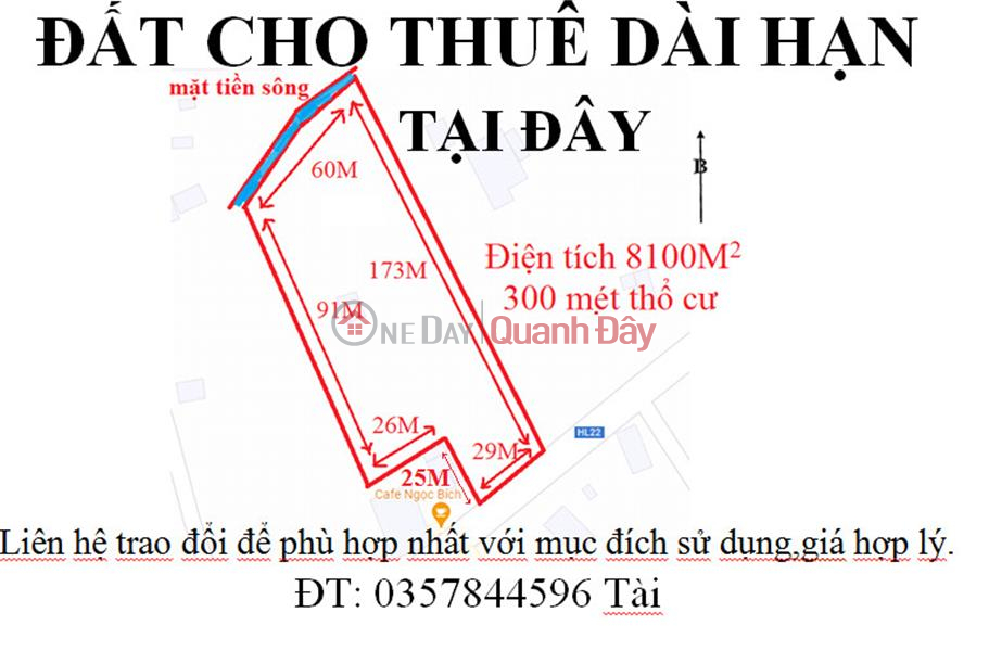 CHÍNH CHỦ Cho thuê Nhanh đất, mặt bằng dài hạn, 2 mặt tiền HL22 và mặt tiền sông Niêm yết cho thuê