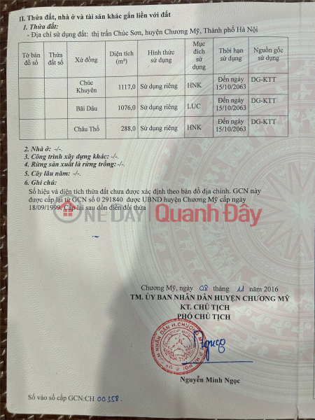 ĐẤT CHÍNH CHỦ- GIÁ ĐẦU TƯ cần bán nhanh lô đất tại huyện Chương Mỹ, tp Hà Nội Niêm yết bán