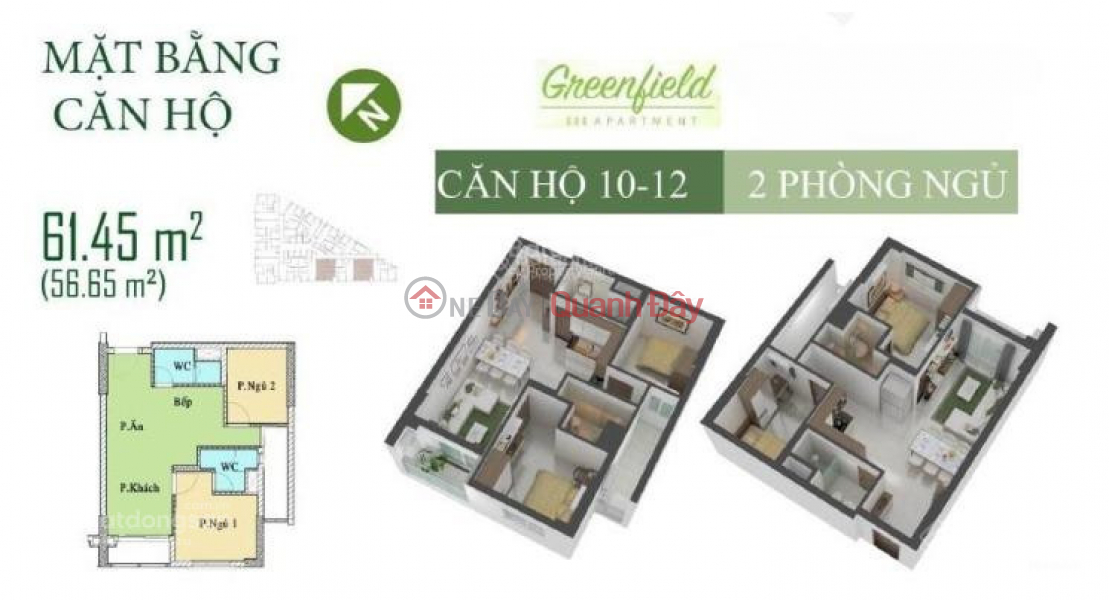 Property Search Vietnam | OneDay | Residential, Sales Listings, Green Field 686 apartment for sale - Area ~62m2, 2 bedrooms, 2 toilets.