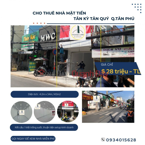 Cho thuê nhà Mặt Tiền Tân Kỳ Tân Quý 143m2, 28 triệu, gần trường Đại Học Niêm yết cho thuê