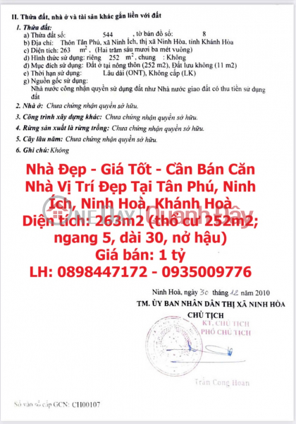 Nhà Đẹp - Giá Tốt - Cần Bán Căn Nhà Vị Trí Đẹp Tại Tân Phú, Ninh Ích, Ninh Hoà, Khánh Hoà Niêm yết bán