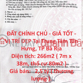 ĐẤT CHÍNH CHỦ - GIÁ TỐT - VỊ TRÍ ĐẸP Tại Trung Tâm Tân Hưng, TP Bà Rịa _0