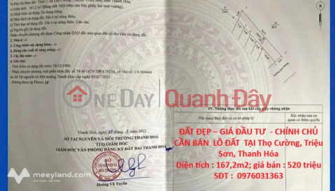 PRIME LOCATION - INVESTMENT OPPORTUNITY - OWNER SELLING LAND PLOT IN THO CUONG, TRIEU SON, THANH HOA _0