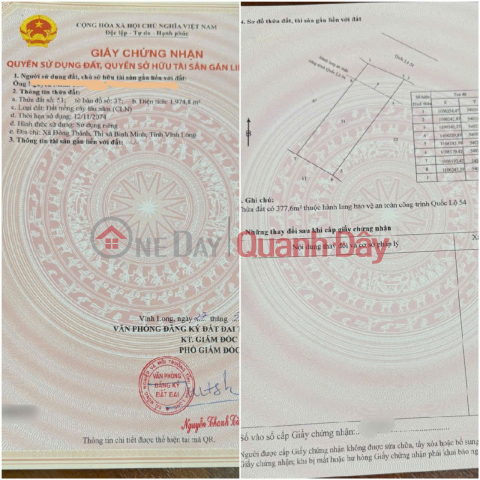 CẦN BÁN ĐẤT CHÍNH CHỦ - MẶT TIỀN QUỐC LỘ 54 - Phường Đông Thành, TX Bình Minh (cũ),Tỉnh Vĩnh Long _0