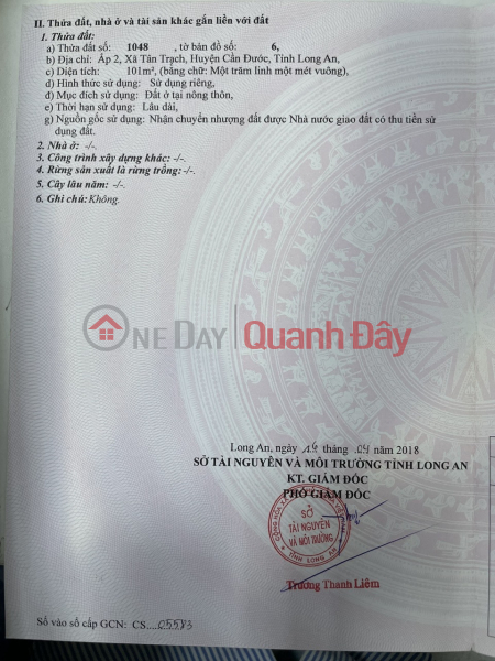 Property Search Vietnam | OneDay | Nhà ở | Niêm yết bán, CHÍNH CHỦ BÁN LÔ ĐẤT TẠI ẤP 2, XÃ TÂN TRẠCH, CẦN ĐƯỚC, LONG AN.