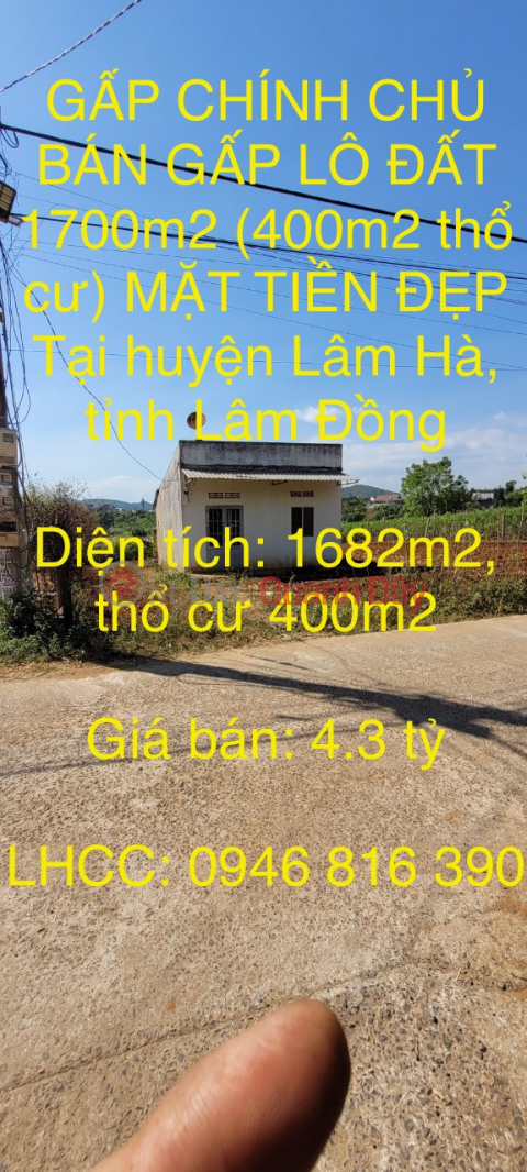 URGENT OWNER FOR SELLING 1700m2 LOT OF LAND (400m2 residential) BEAUTIFUL FACE IN Lam Ha district, Lam Dong province _0