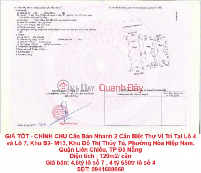 GOOD PRICE - OWNER Needs to Sell Quickly 2 Villas Located in Lien Chieu District, Da Nang City Sales Listings