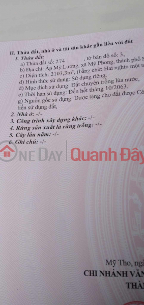 ĐẤT CHÍNH CHỦ - GIÁ TỐT - Cần Bán Nhanh Tại Ấp Mỹ Lương, Xã Mỹ Phong, TP Mỹ Tho, Tiền Giang Niêm yết bán