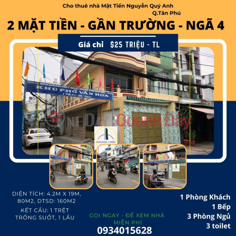 Cho thuê nhà 2 Mặt Tiền Nguyễn Quý Anh 80m2, 1Lầu, 25Triệu _0