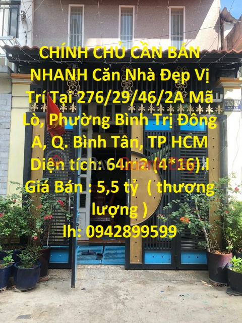 CHÍNH CHỦ CẦN BÁN NHANH Căn Nhà Đẹp Vị Trí Tại Quận Bình Tân, TP HCM _0