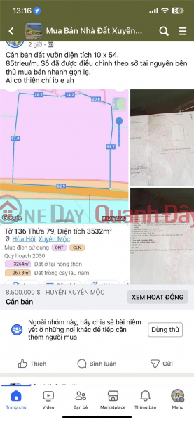 Property Search Vietnam | OneDay | Nhà ở | Niêm yết bán | CHÍNH CHỦ CẦN BÁN NHANH LÔ ĐẤT Tại Xuyên Mộc, Tỉnh Bà Rịa Vũng Tàu