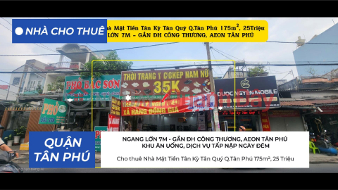 Cho thuê Nhà Mặt Tiền Tân Kỳ Tân Quý Q.Tân Phú 175m²,NGANG 7M, 25Triệu _0