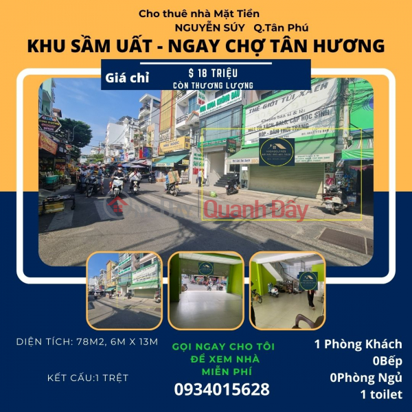 Cho thuê Mặt Bằng chợ Tân Hương 78m2, 18Triệu Niêm yết cho thuê