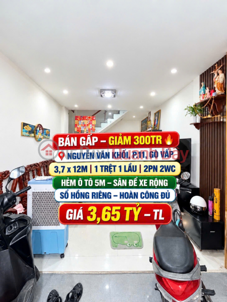 House for sale in a 5m wide alley off Nguyen Van Khoi Street, Go Vap District, 45m2, only 3.65 billion VND. Sales Listings