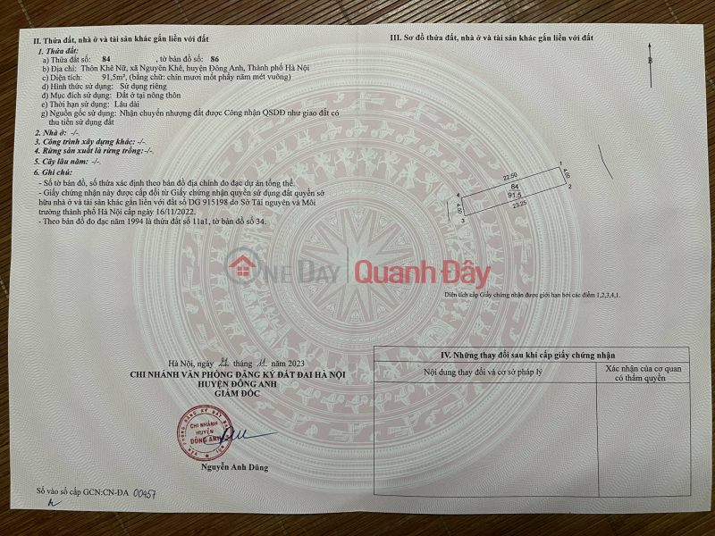Đất trục Kinh Doanh Tại nguyên Khê 91.5m2 có 2 mt trước sau Niêm yết bán