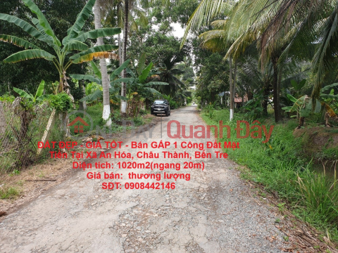 ĐẤT ĐẸP - GIÁ TỐT - Bán GẤP 1 Công Đất Mặt Tiền Tại Xã An Hóa, Châu Thành, Bến Tre _0