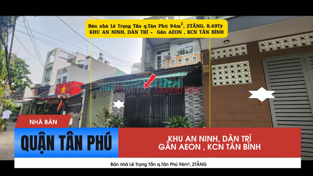 House for sale on Le Trong Tan Street, Tan Phu District, 94m², 2 floors, 8.49 billion VND - near AEON Mall. Sales Listings