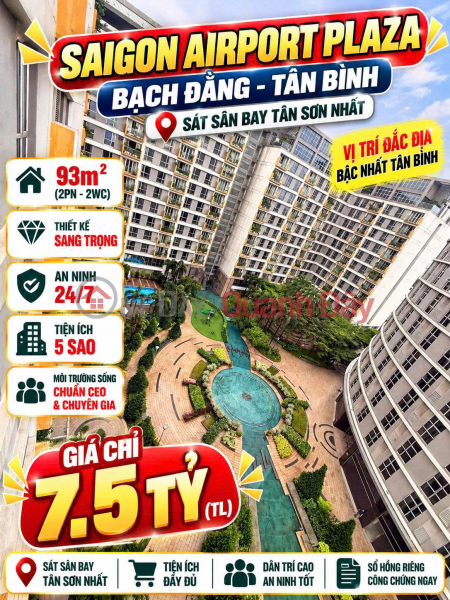 Apartment for sale at Saigon Airport Plaza, 93m2, 2 bedrooms, private ownership certificate, price 7.5 billion VND. Sales Listings