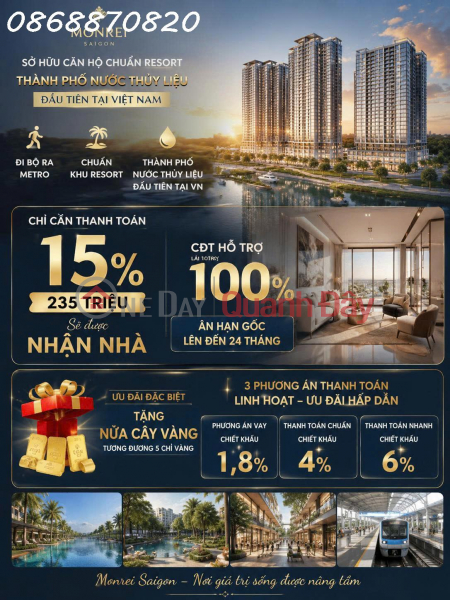 **MONREI SAIGON – CHỈ CẦN 15% ĐÃ CÓ CƠ HỘI NHẬN NHÀ!** Niêm yết bán