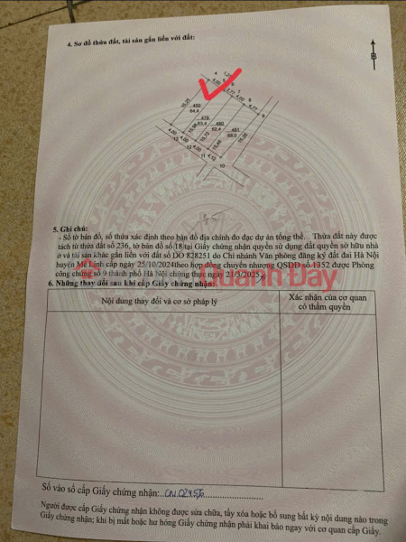 Bán đất tổ 3, Chi Đông, Mê Linh. Gần KCN Quang Minh và chợ đình Chi Đông Niêm yết bán