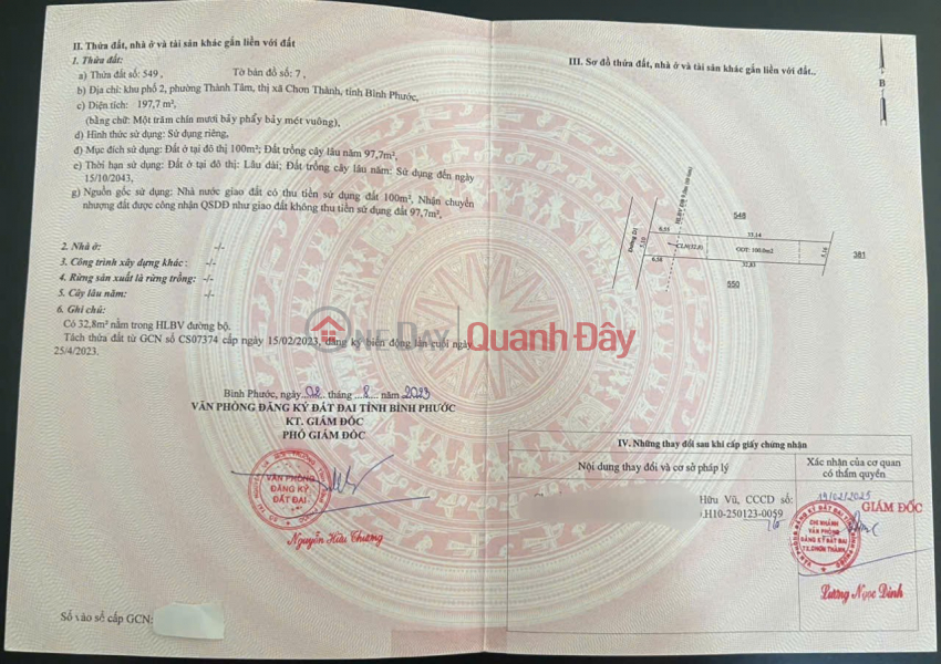 PRIME LAND - PROFITABLE INVESTMENT - Owner Selling Land Plot in Thanh Tam Ward, Chon Thanh District, Binh Phuoc Province Sales Listings