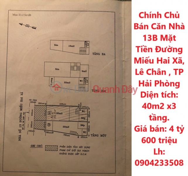 Owner Sells House 13B Frontage Street Mieu Hai Xa, Le Chan, Hai Phong City Sales Listings