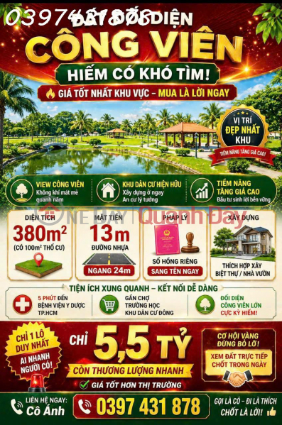 Property Search Vietnam | OneDay | Nhà ở, Niêm yết bán Hiếm! Đất view công viên TDC Hòa Long TP. Bà Rịa - Mặt tiền hơn 30m 380,5m2