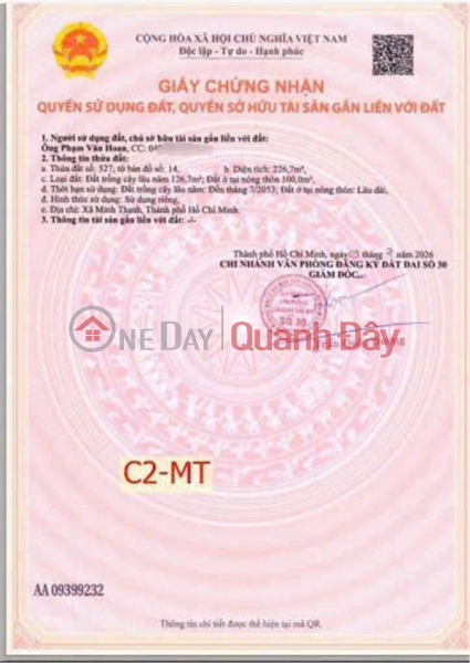 OWNER NEEDS TO SELL ADJOINING PLOTS OF LAND FACING A PAVED ROAD - Minh Thanh Commune, Dau Tieng District, Binh Duong Province | Vietnam, Sales, đ 1.8 Billion