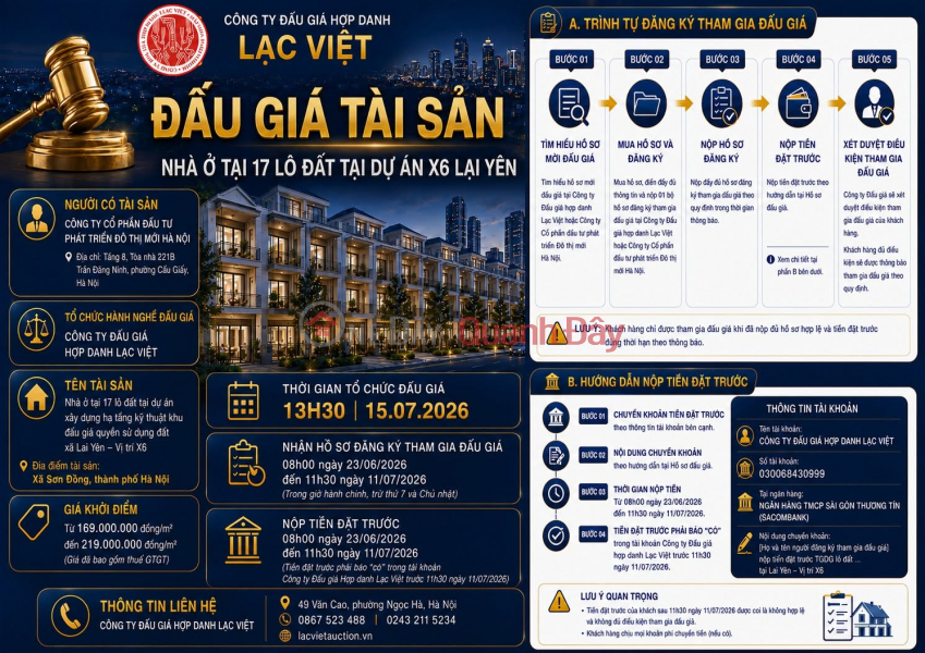 Property Search Vietnam | OneDay | Residential | Sales Listings, LAC VIET PARTNERSHIP AUCTION COMPANY (0867523488)<br \\/> AUCTION OF LOT X6 IN LAI YEN, HANOI - OFFICIAL SALES OPEN FROM