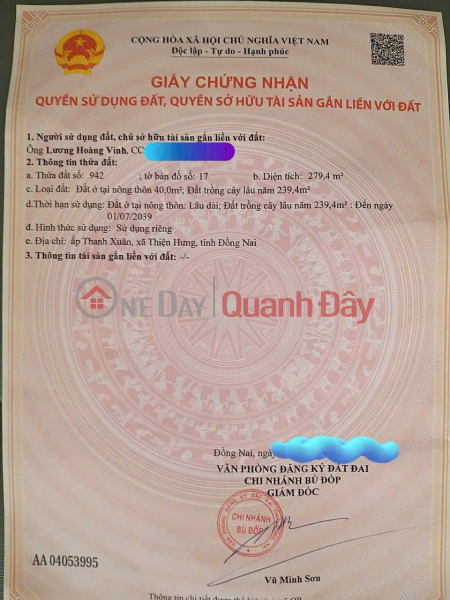 CHÍNH CHỦ Cần Bán 2 LÔ MẶT TIỀN Vị Trí Ấp Thanh Xuân, Xã Thiện Hưng, Tỉnh Đồng Nai Việt Nam, Bán đ 500 triệu