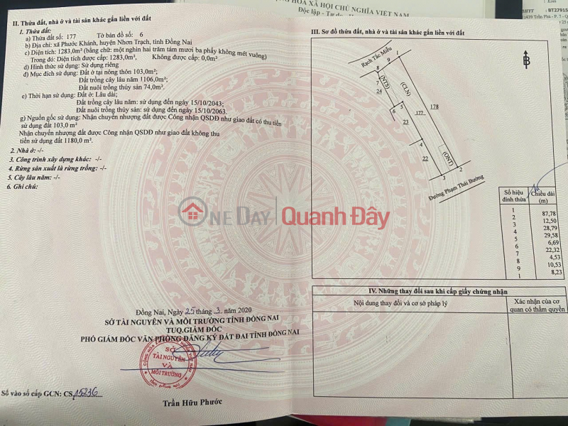 ĐẤT MẶT TIỀN ĐẸP – GIÁ TỐT – CHÍNH CHỦ CẦN BÁN Tại Xã Phước Khánh, Huyện NHƠN TRẠCH Niêm yết bán