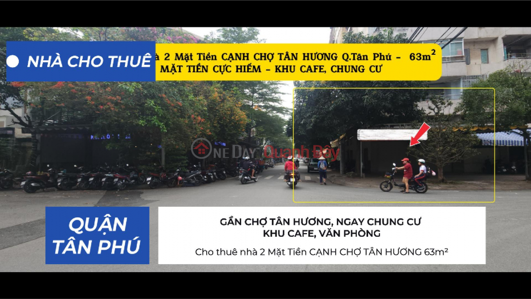 House for rent, 2 street frontages, next to Tan Huong Market, 63m² - near cafes and apartments. Rental Listings