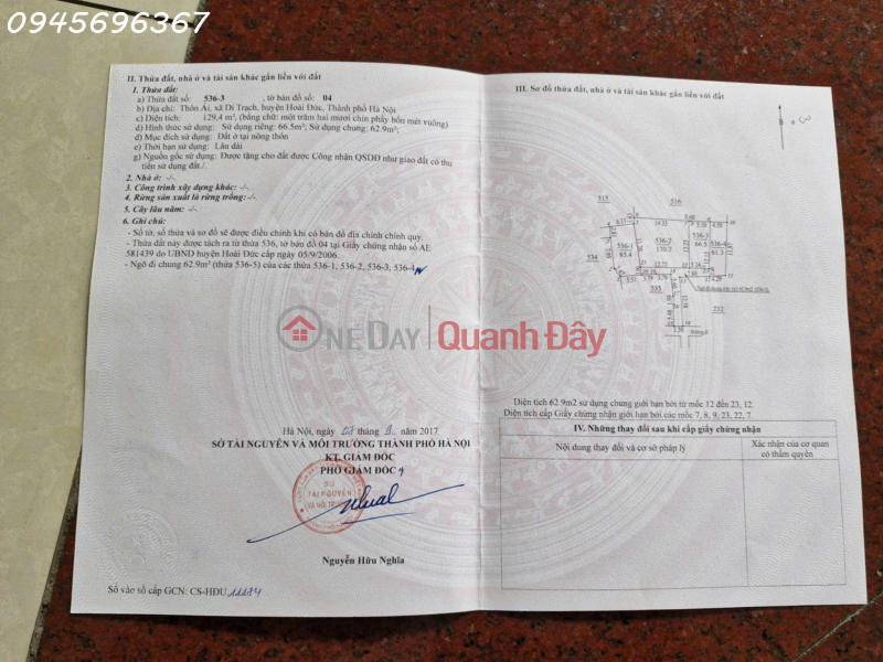 Property Search Vietnam | OneDay | Nhà ở, Niêm yết bán | Chính chủ cần bán lô đất siêu đẹp Di Trạch, Huyện Hoài Đức, Hà Nội, DT 66,5m2, giá đầu tư