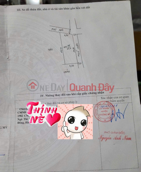 67M DOAN KET, DAI YEN, Slightly 1 BILLION VND. Area = 67.2m. Front = back = 4m. Square land with extremely beautiful parameters. South direction _0