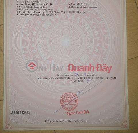 ĐẤT ĐẸP – GIÁ ĐẦU TƯ - CHÍNH CHỦ CẦN BÁN LÔ ĐẤT TẠI Xã Đa Phước, Bình Chánh, HCM _0