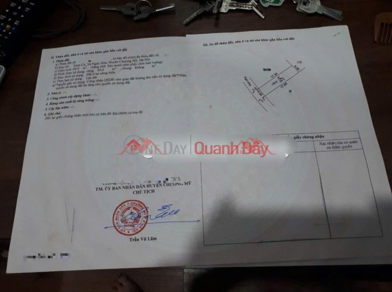 đ 2.8 Billion OWNER SELLS 69.9M2 LAND LOT IN NGOC HOA-CHUONG MY-HANOI
