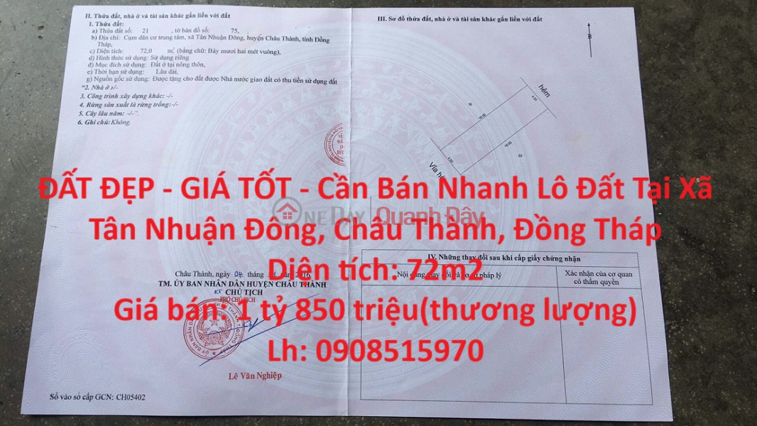 BEAUTIFUL LAND - GOOD PRICE - Quick Sale Land Lot In Tan Nhuan Dong Commune, Chau Thanh, Dong Thap Sales Listings