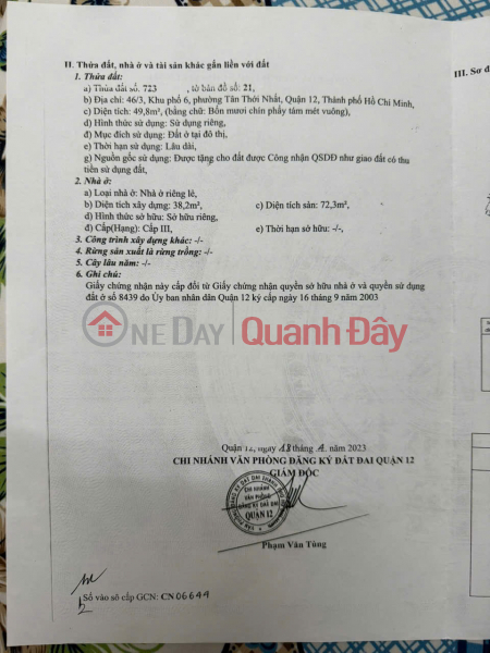 HOT HOT – OWNER NEEDS TO SELL HOUSE IN TAN THOI NHAT WARD, DISTRICT 12, HO CHI MINH CITY, Vietnam, Sales đ 7 Billion