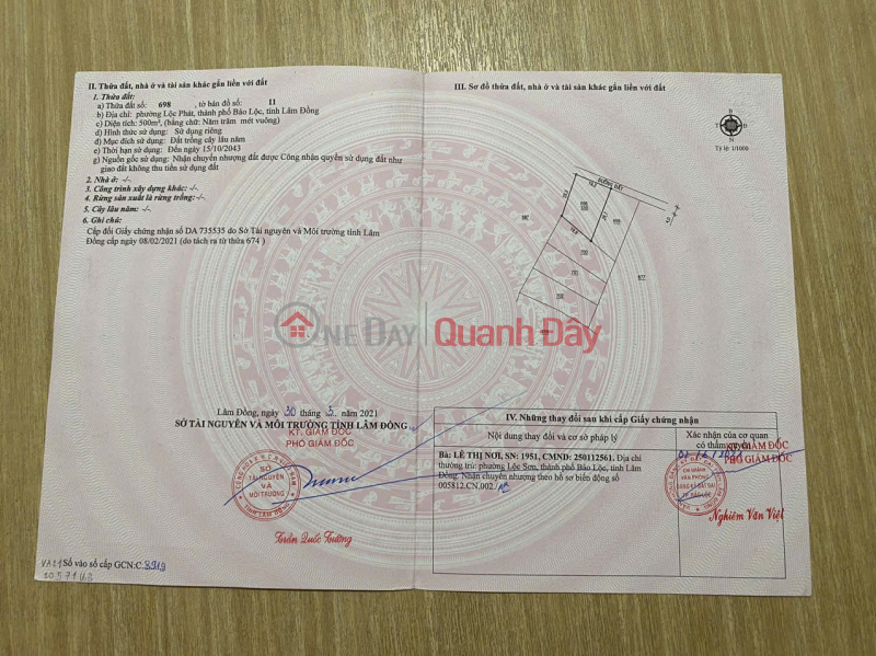đ 900 Million | Owner Sells 500m2 of Land at Ly Thuong Kiet, Loc Phat Ward, Bao Loc City, Lam Dong Province (now Ward 1)